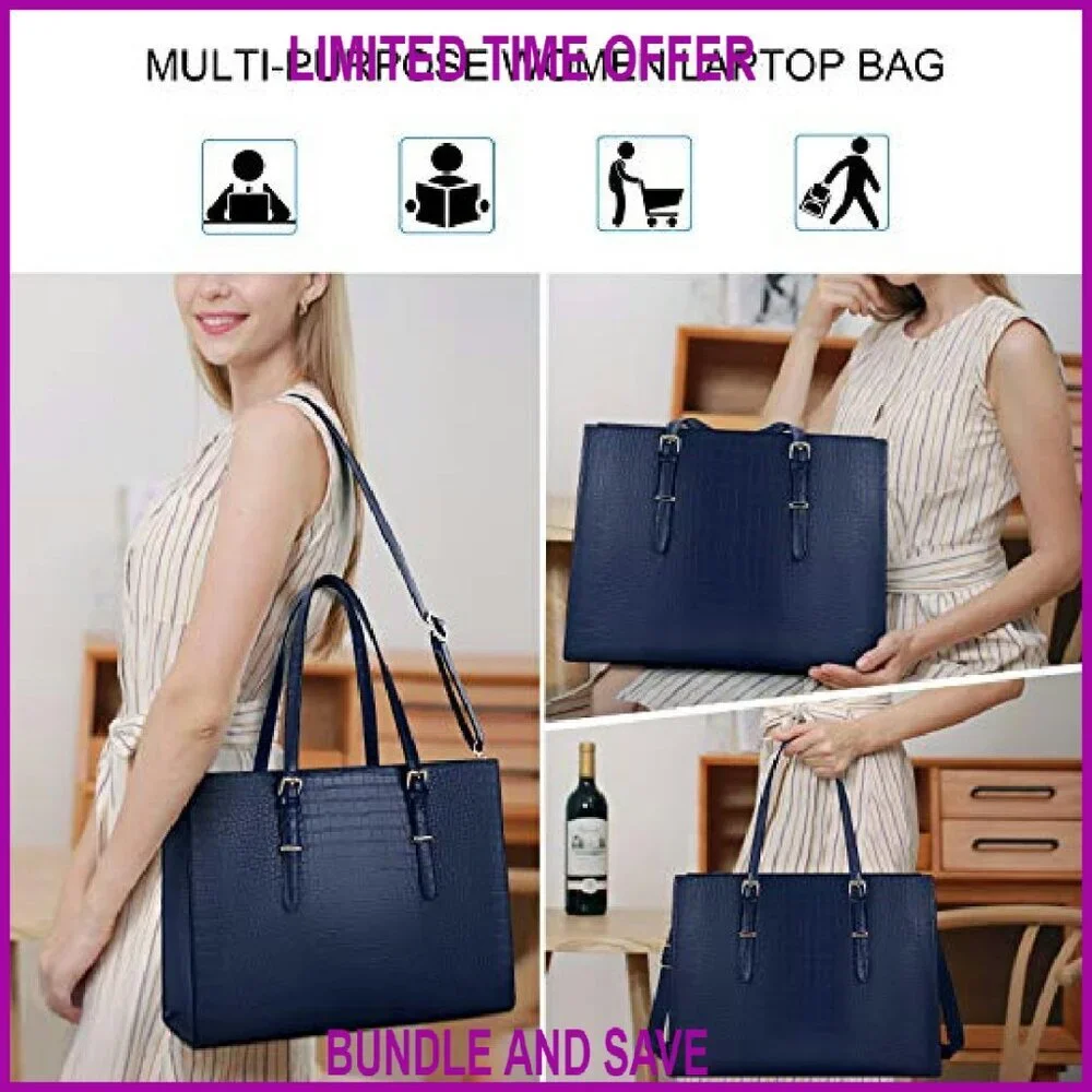 Leather Laptop Tote Bag for 15.6 Inch Computer, Waterproof Professional